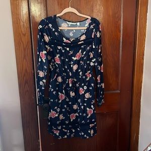 LC Lauren Conrad Blue Floral Long-Sleeved Dress
